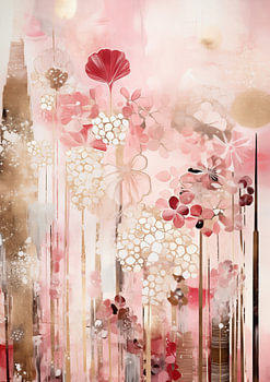 Floral abstraction - modern abstract kunstwerk met bloemen in roze wit goud bruin