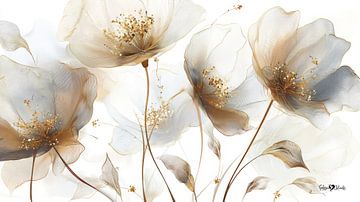 blanc et or - fleurs et plumes sur Gelissen Artworks