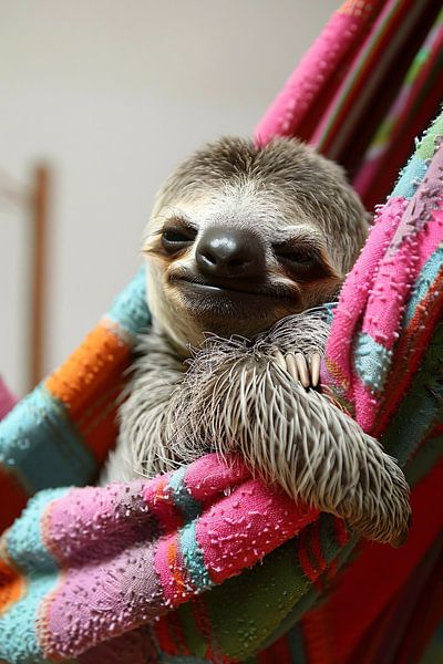 Sloth in a Colourful Hammock by Art & Soul Creations