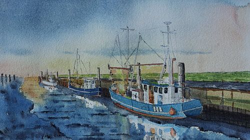 Vissersboten in de thuishaven duitse wadden eilanden