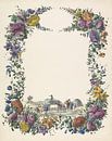 Grußbrief mit Blumengirlande und einem Heuwagen von Anonymous 1829 - 1880 von Gave Meesters Miniaturansicht