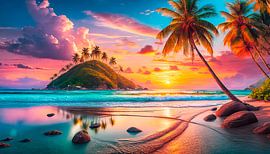 Strand met zonsondergang
