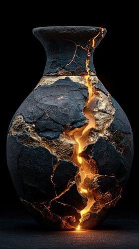 Gloeiende lava in stenen vaas