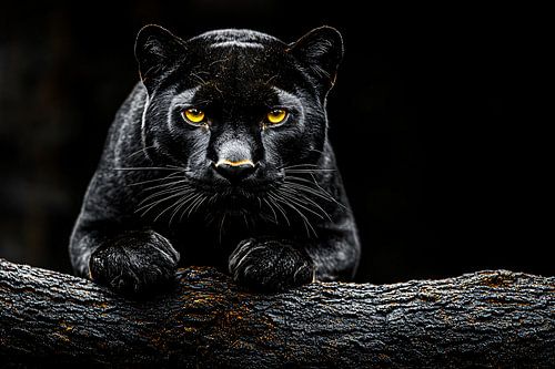 Zwarte panter op boomstam