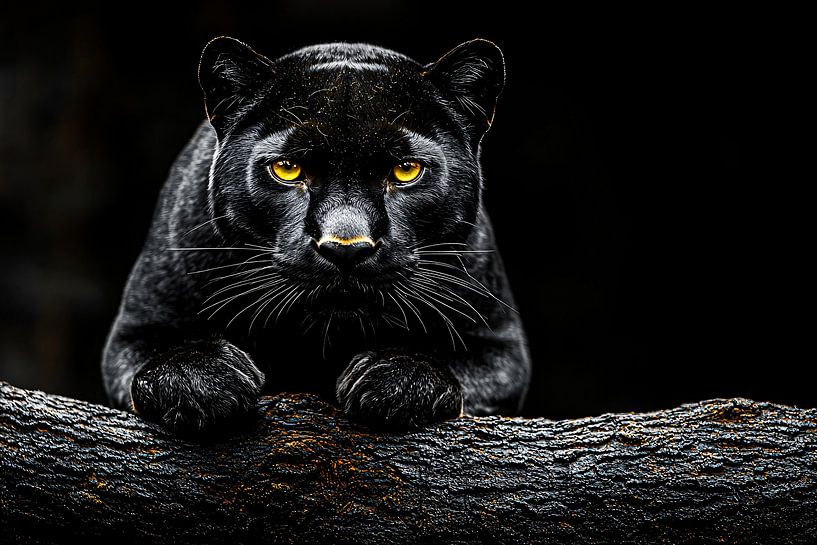 Black panther on tree trunk by Art & Soul Creations