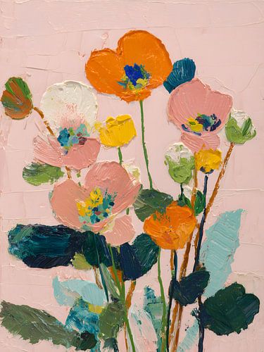 Peinture représentant un bouquet de fleurs aux couleurs pastel