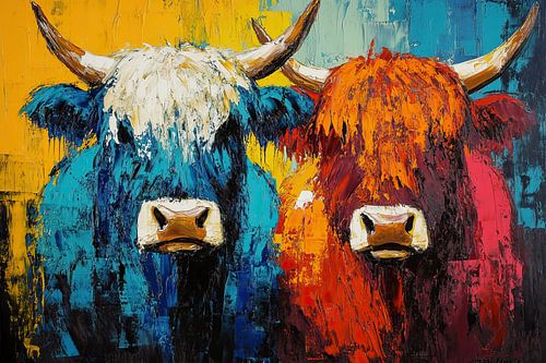 Kühe | Zwei Kühe mit lebhaften Farben