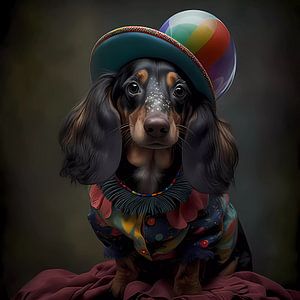 Le teckel en clown