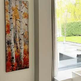 Klantfoto: Kleurrijke herfst espen bos aquarel schilderij van Art In Focus, als artframe