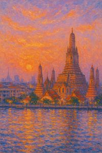 Impressionnisme du coucher de soleil à Bangkok - Wat Arun Glow