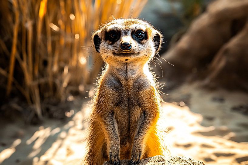 Schattige meerkat in zonlicht van Art & Soul Creations