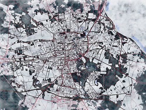Kaart van Cottbus in de stijl 'White Winter'