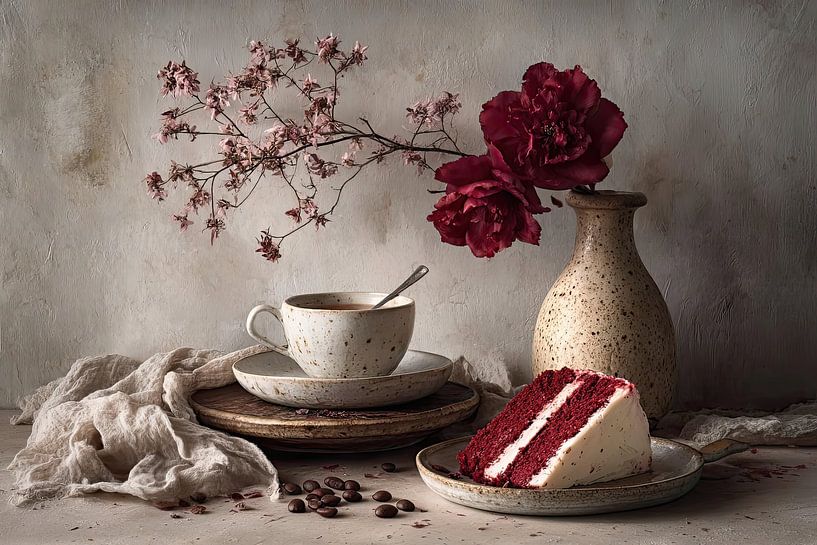 Red Velvet Cake with Coffee - Atmospheric Still Life by Joriali photography and paintings