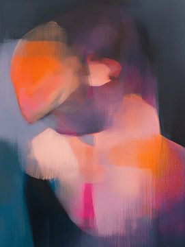 Modern abstract in blue, purple, pink and orange by Carla Van Iersel