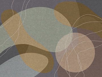 Moderne abstracte organische vormen in pastelgroen, grijs, bruin van Dina Dankers