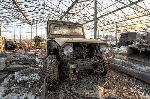 verlassenes Auto im Gewächshaus