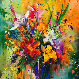 Fleurs sauvages colorées - spectacle printanier abstrait sur Mel Digital Art