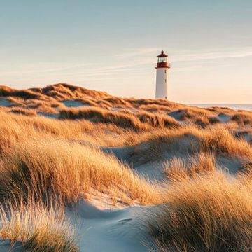 Vuurtoren bij zonsondergang van Poster Art Shop