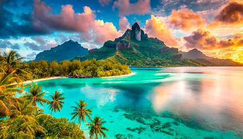 Bora Bora beach with sunset