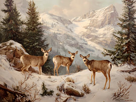 Rehe in einer verschneiten Landschaft