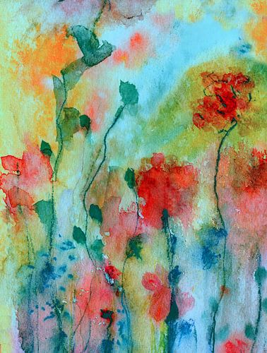 bloemengeur met blauwe achtergrond van Claudia Gründler