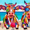 Des vaches heureuses sur la plage sur Happy Paintings / Renata Rolefes