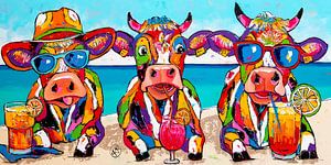 Des vaches heureuses sur la plage