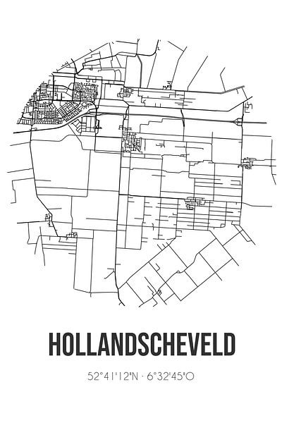 Hollandscheveld (Drenthe) | Landkaart | Zwart-wit van MijnStadsPoster