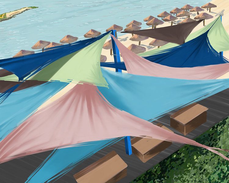 shade cloths beach colours pastel brown and blue by Wouter Wissink
