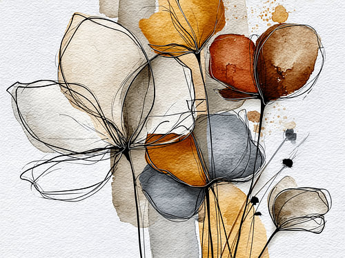 Botanical forms in ochre and grey