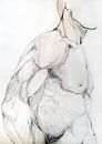 Tekening van de torso van een man. van Therese Brals thumbnail
