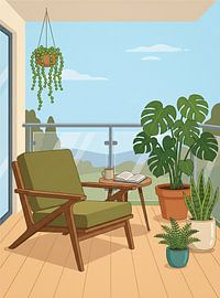 Relaxing Balcony with Plants and Chair by Bovi Okta