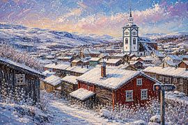 Røros in Noorwegen, een impressionistisch schilderij. van Galerij Hoppenbrouwers