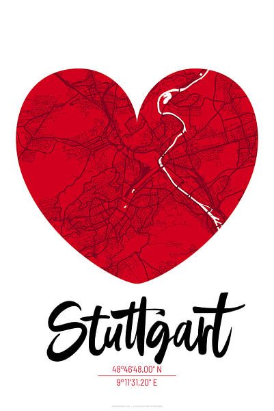 Stuttgart – City Map Design Stadtplan Karte (Herz) von ViaMapia