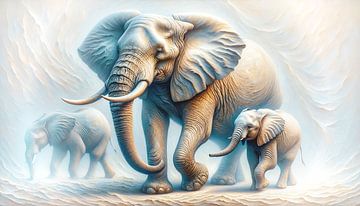 Elefantenmutter mit zwei Jungtieren