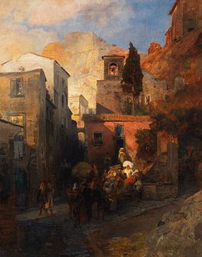 OSWALD ACHENBACH, Straßenszene in einem italienischen Bergdorf, 1879