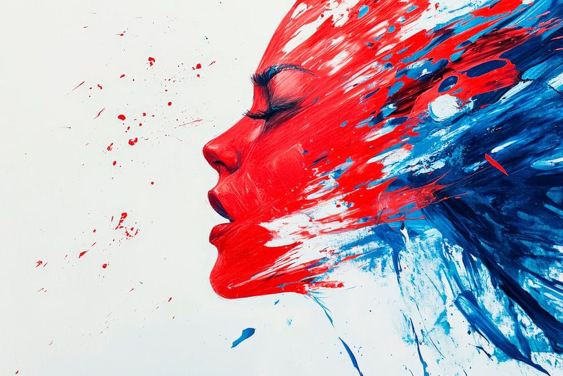 Farbexplosion: Gesicht im Profil – Abstrakt von Poster Art Shop