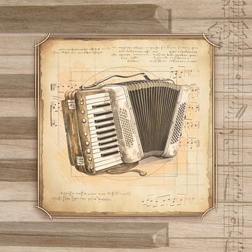 Vintage accordeon kunst voor accordeonspelers, accordeonist van SergeivoArt