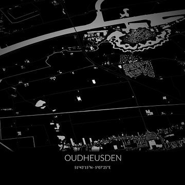 Black-and-white map of Oudheusden, North Brabant. by Rezona