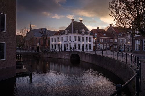 White building in the evening sun in one of the beautiful streets of Amersfoort
