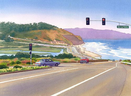 Surfers op PCH bij Torrey Pines