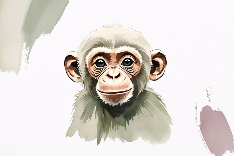 Cute watercolour chimpanzee portrait by Art & Soul Creations