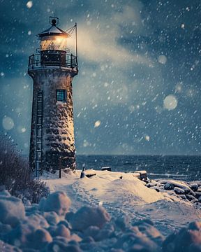 Vuurtoren in de winter van fernlichtsicht