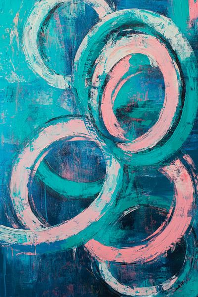 Farbige Kreise auf Blau – Abstract Kunst von Poster Art Shop