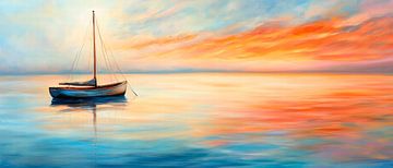 Zeilboot in de zonsondergang van Poster Art Shop