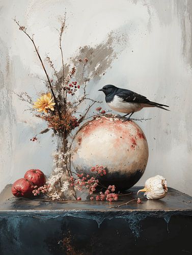 Nature morte moderne avec un oiseau