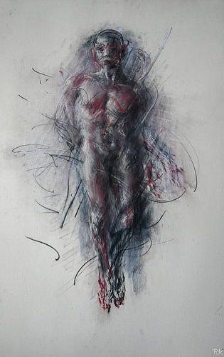 Nudisme zwart wit en rood portret