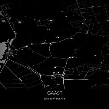 Zwart-witte landkaart van Gaast, Fryslan. van Rezona