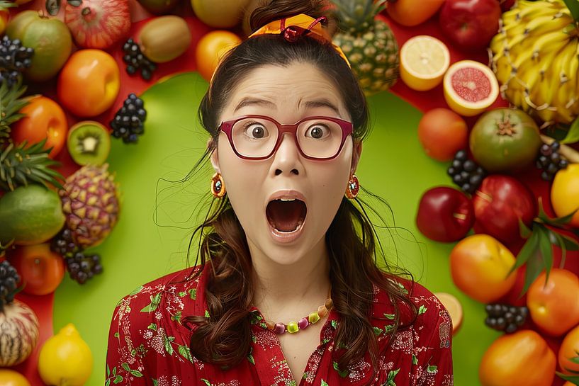 painting japanese portrait with fruit by Egon Zitter