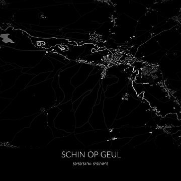 Black-and-white map of Schin op Geul, Limburg. by Rezona